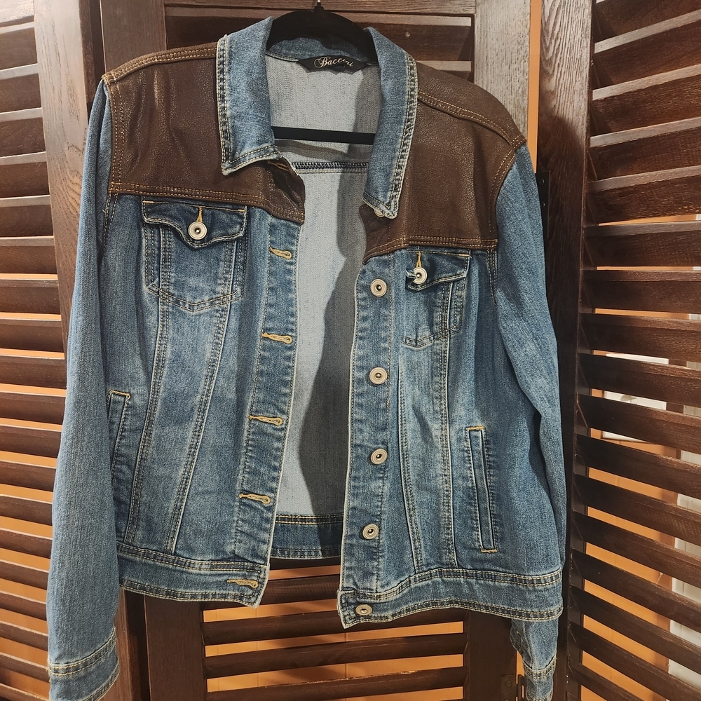 Baccini Blue Denim Jacket with Brown Accents